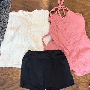 Abercrombie sweater and romper 
Athleta short